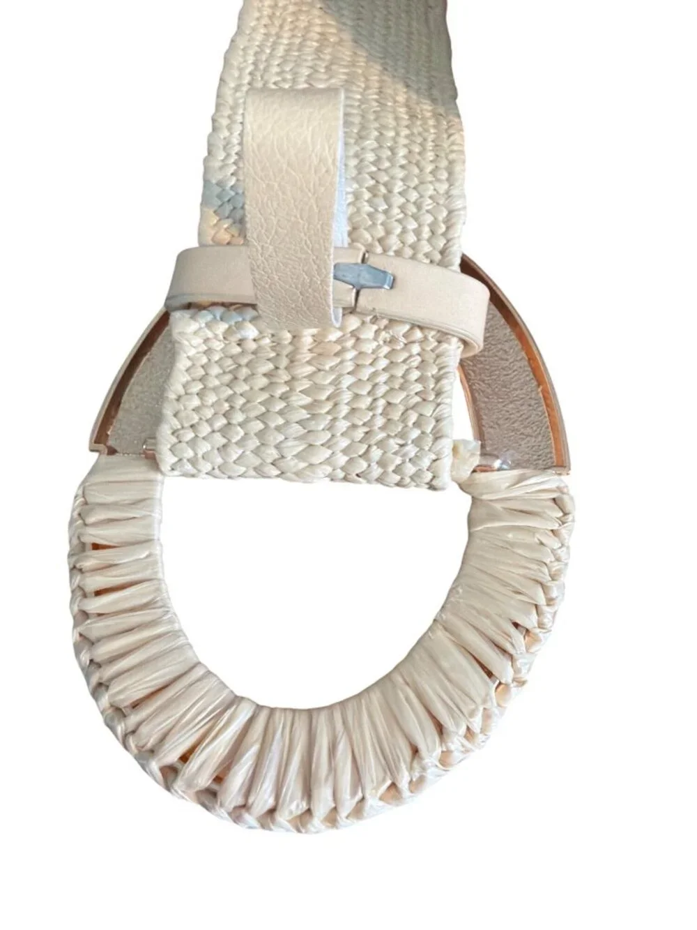 Woven Belt Gold Oval Buckle Raffia Wrapper Adjustable 4.5